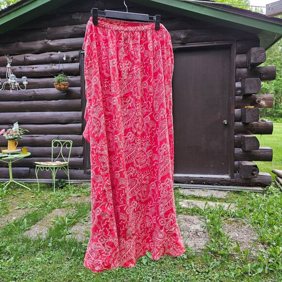 Universal Thread Womens Coral Paisley Ruffle Wrap Skirt XXL Cotton/Rayon Blend - Picture 2 of 16